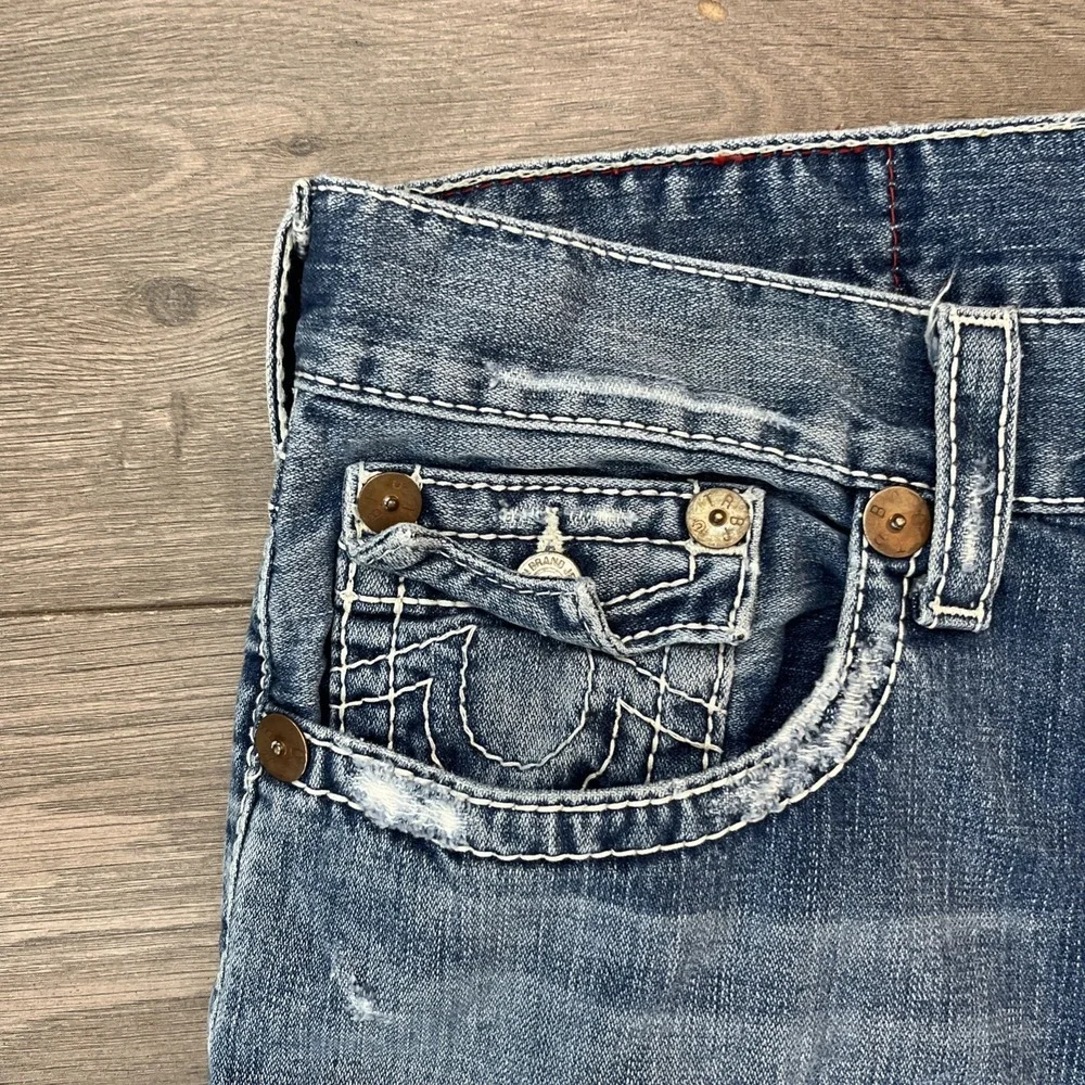 True Religion Jeans Billy Big T Mens 34x30 Blue Denim Distressed Style